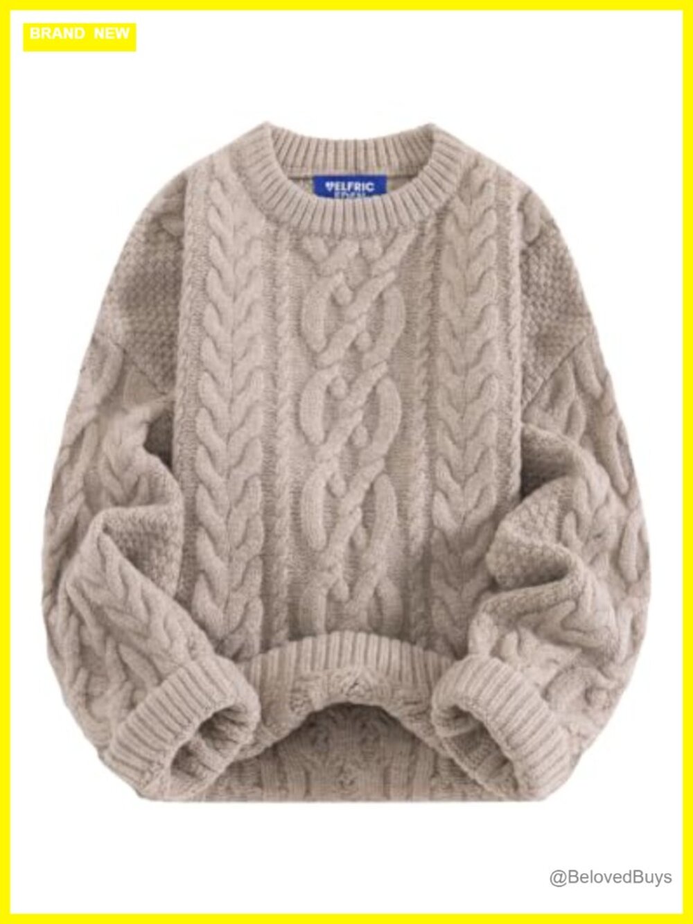 Oversized Chunky Cable Knit Crew Neck Pullover Sweater